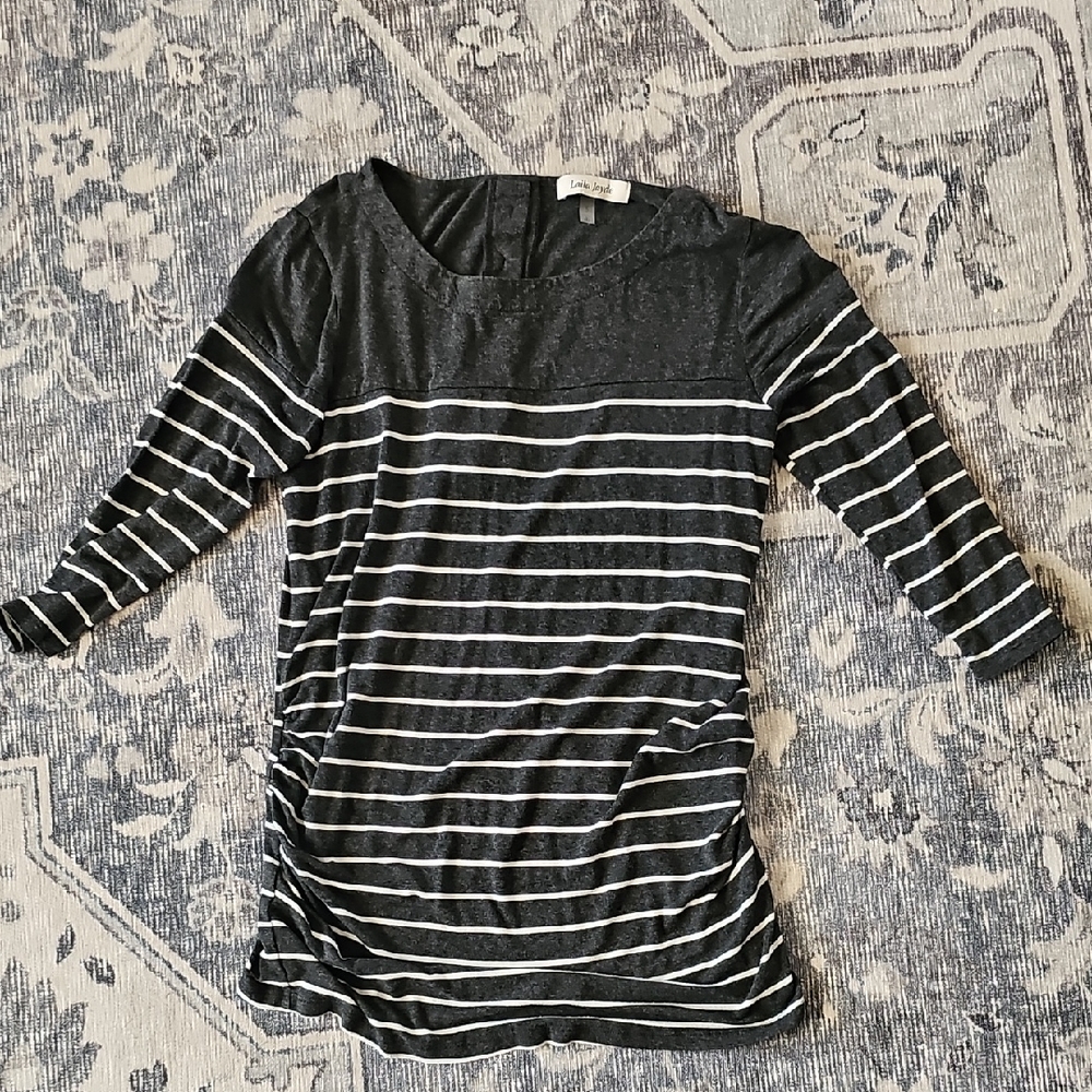 Laila Jayde Charcoal and White Striped Long Sleeve Top